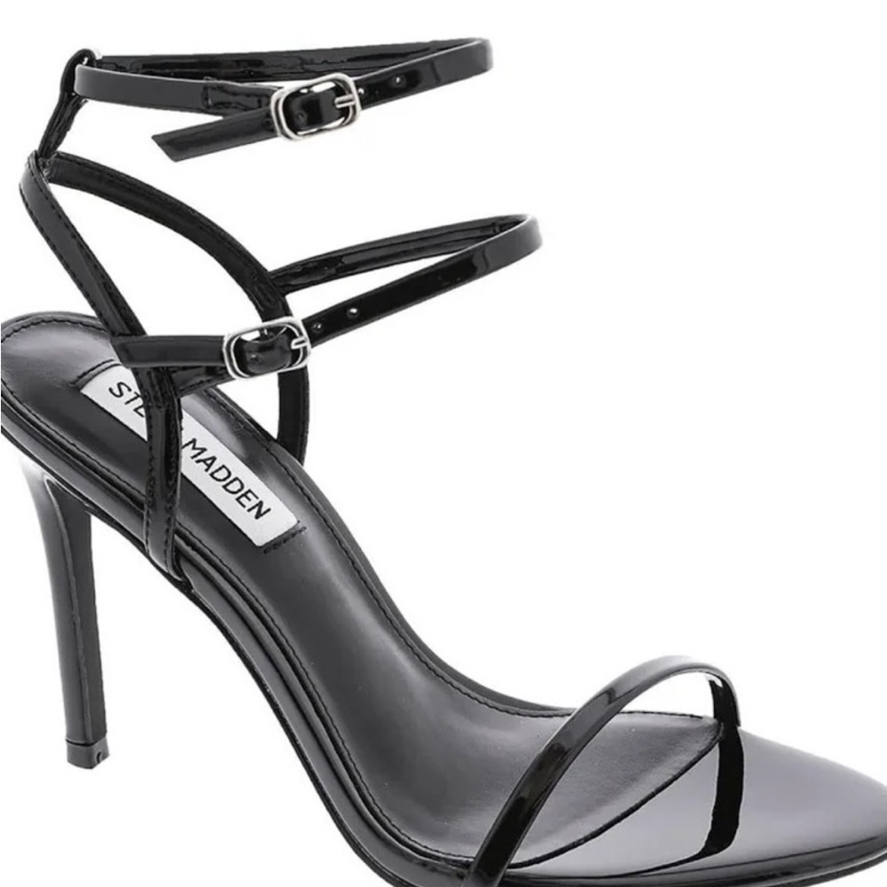 Steve Madden Glossy Black Strappy Heels